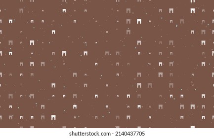 Seamless background pattern of evenly spaced white arch symbols of different sizes and opacity. Vector illustration on brown background with stars