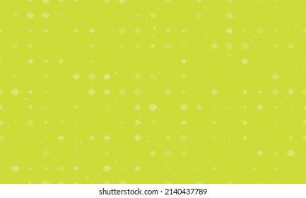 Seamless background pattern of evenly spaced white vision symbols of different sizes and opacity. Vector illustration on lime background with stars