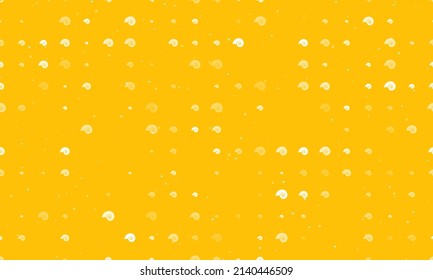 Seamless background pattern of evenly spaced white marine nautilus symbols of different sizes and opacity. Vector illustration on amber background with stars
