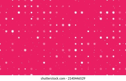 Seamless background pattern of evenly spaced white sea urchin symbols of different sizes and opacity. Vector illustration on pink background with stars
