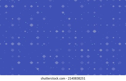 Seamless background pattern of evenly spaced white vision symbols of different sizes and opacity. Vector illustration on indigo background with stars