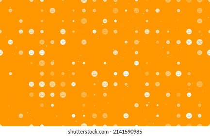 Seamless background pattern of evenly spaced white depression symbols of different sizes and opacity. Vector illustration on orange background with stars