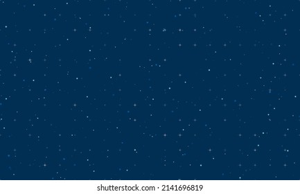 Seamless background pattern of evenly spaced white abstract star symbols of different sizes and opacity. Vector illustration on dark blue background with stars