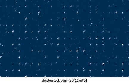 Seamless background pattern of evenly spaced white flamingos symbols of different sizes and opacity. Vector illustration on dark blue background with stars