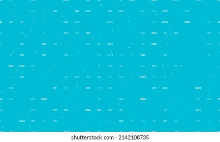 Seamless background pattern of evenly spaced white 2022 year symbols of different sizes and opacity. Vector illustration on cyan background with stars