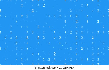 Seamless background pattern of evenly spaced white number two symbols of different sizes and opacity. Vector illustration on blue background with stars
