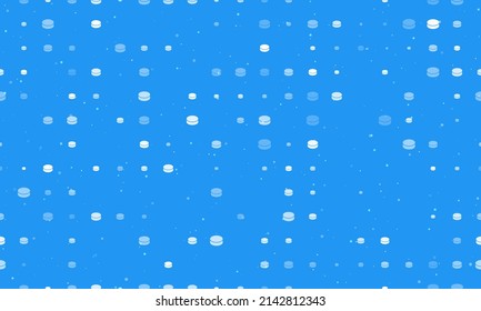 Seamless background pattern of evenly spaced white hockey pucks of different sizes and opacity. Vector illustration on blue background with stars