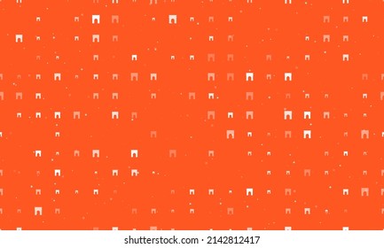 Seamless background pattern of evenly spaced white arch symbols of different sizes and opacity. Vector illustration on deep orange background with stars