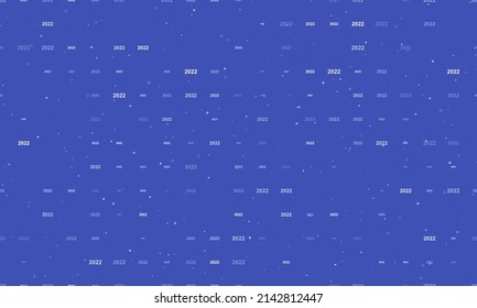 Seamless background pattern of evenly spaced white 2022 year symbols of different sizes and opacity. Vector illustration on indigo background with stars
