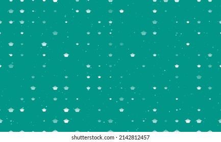 Seamless background pattern of evenly spaced white pot symbols of different sizes and opacity. Vector illustration on teal background with stars