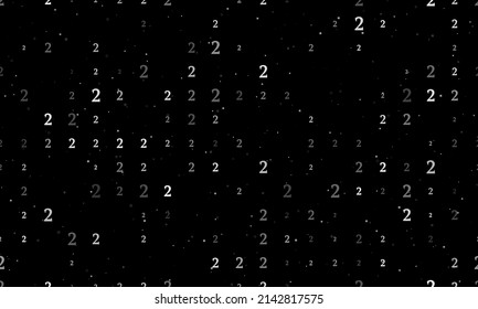 Seamless background pattern of evenly spaced white number two symbols of different sizes and opacity. Vector illustration on black background with stars