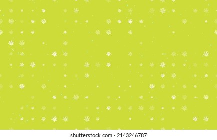 Seamless background pattern of evenly spaced white coral symbols of different sizes and opacity. Vector illustration on lime background with stars