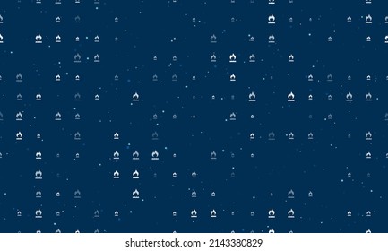 Seamless background pattern of evenly spaced white gas symbols of different sizes and opacity. Vector illustration on dark blue background with stars