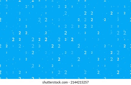 Seamless background pattern of evenly spaced white number two symbols of different sizes and opacity. Vector illustration on light blue background with stars