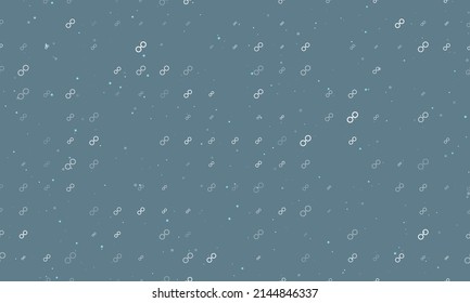 Seamless background pattern of evenly spaced white astrological opposition symbols of different sizes and opacity. Vector illustration on blue gray background with stars