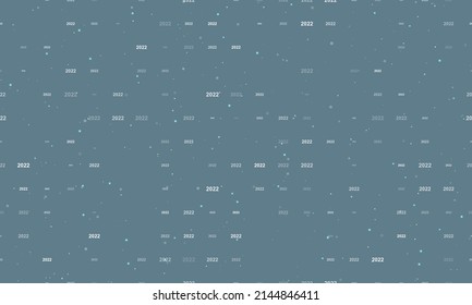 Seamless background pattern of evenly spaced white 2022 year symbols of different sizes and opacity. Vector illustration on blue gray background with stars