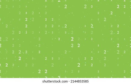 Seamless background pattern of evenly spaced white number two symbols of different sizes and opacity. Vector illustration on light green background with stars