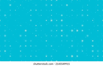 Seamless background pattern of evenly spaced white astrological sextile symbols of different sizes and opacity. Vector illustration on cyan background with stars