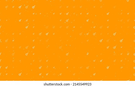 Seamless background pattern of evenly spaced white astrological connection symbols of different sizes and opacity. Vector illustration on orange background with stars