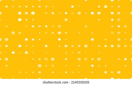 Seamless background pattern of evenly spaced white hockey pucks of different sizes and opacity. Vector illustration on amber background with stars