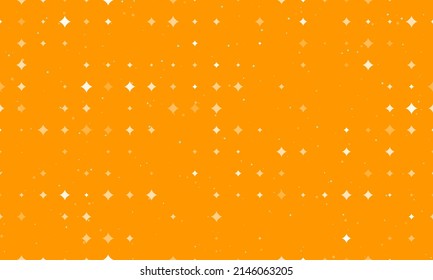 Patrón de fondo sin foco de símbolos de estrellas blancas uniformemente espaciados de diferentes tamaños y opacidad. Ilustración vectorial sobre fondo naranja con estrellas