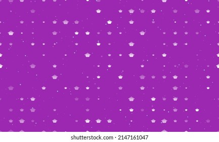 Seamless background pattern of evenly spaced white pot symbols of different sizes and opacity. Vector illustration on purple background with stars