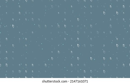 Seamless background pattern of evenly spaced white astrological saturn symbols of different sizes and opacity. Vector illustration on blue gray background with stars