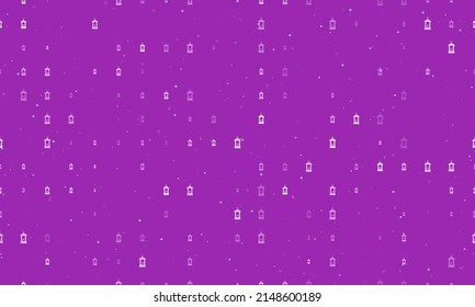 Seamless background pattern of evenly spaced white Christmas lanterns of different sizes and opacity. Vector illustration on purple background with stars