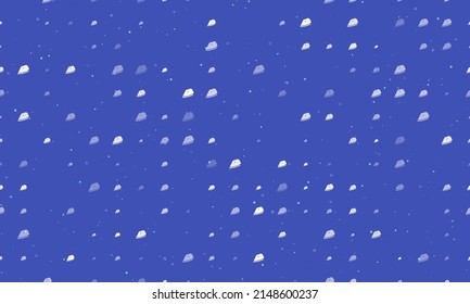 Seamless background pattern of evenly spaced white iron symbols of different sizes and opacity. Vector illustration on indigo background with stars