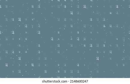 Seamless background pattern of evenly spaced white jupiter astrological symbols of different sizes and opacity. Vector illustration on blue gray background with stars
