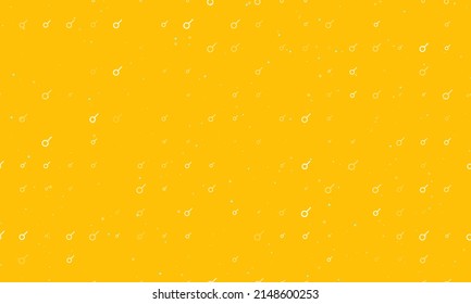 Seamless background pattern of evenly spaced white astrological connection symbols of different sizes and opacity. Vector illustration on amber background with stars