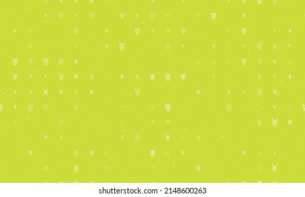 Seamless background pattern of evenly spaced white astrological uranus symbols of different sizes and opacity. Vector illustration on lime background with stars