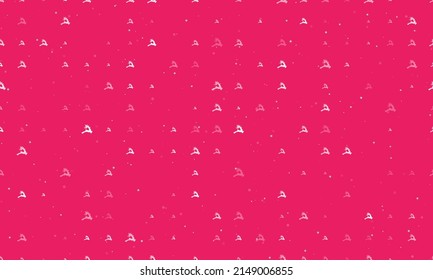 Seamless background pattern of evenly spaced white Christmas deers of different sizes and opacity. Vector illustration on pink background with stars