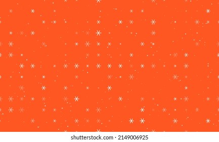Seamless background pattern of evenly spaced white astrological sextile symbols of different sizes and opacity. Vector illustration on deep orange background with stars