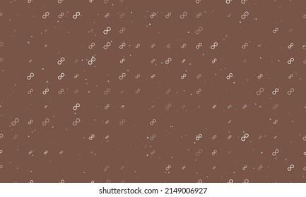 Seamless background pattern of evenly spaced white astrological opposition symbols of different sizes and opacity. Vector illustration on brown background with stars