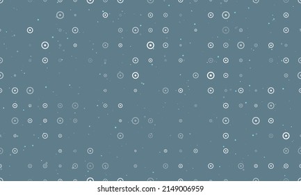 Seamless background pattern of evenly spaced white astrological sun symbols of different sizes and opacity. Vector illustration on blue gray background with stars