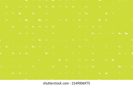 Seamless background pattern of evenly spaced white sleigh symbols of different sizes and opacity. Vector illustration on lime background with stars