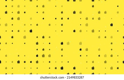 Nahtlose Hintergrundmuster gleichmäßiger schwarzer Juicer-Symbole unterschiedlicher Größe und Deckkraft. Vektorgrafik auf gelbem Hintergrund mit Sternen