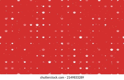 Seamless background pattern of evenly spaced white pot symbols of different sizes and opacity. Vector illustration on red background with stars