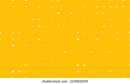 Seamless background pattern of evenly spaced white sleigh symbols of different sizes and opacity. Vector illustration on amber background with stars