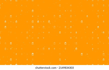 Seamless background pattern of evenly spaced white gas symbols of different sizes and opacity. Vector illustration on orange background with stars