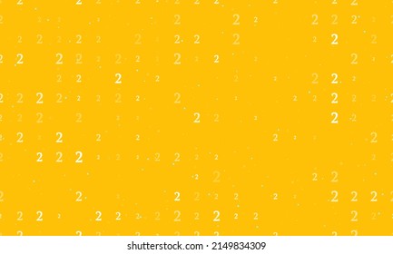 Seamless background pattern of evenly spaced white number two symbols of different sizes and opacity. Vector illustration on amber background with stars