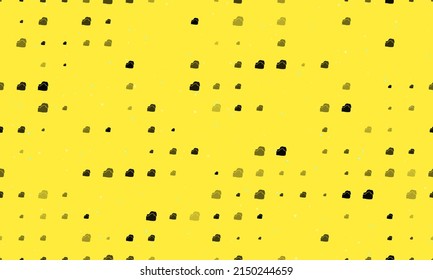 Seamless background pattern of evenly spaced black boxing gloves symbols of different sizes and opacity. Vector illustration on yellow background with stars