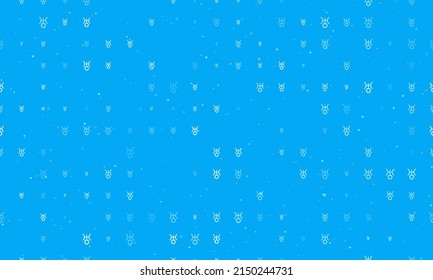 Seamless background pattern of evenly spaced white astrological uranus symbols of different sizes and opacity. Vector illustration on light blue background with stars