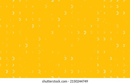 Seamless background pattern of evenly spaced white moon astrological symbols of different sizes and opacity. Vector illustration on amber background with stars