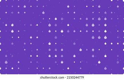 Seamless background pattern of evenly spaced white Christmas tree toys of different sizes and opacity. Vector illustration on deep purple background with stars