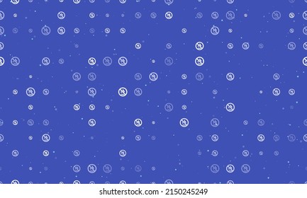 Seamless background pattern of evenly spaced white no gas symbols of different sizes and opacity. Vector illustration on indigo background with stars