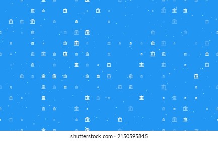 Seamless background pattern of evenly spaced white bank symbols of different sizes and opacity. Vector illustration on blue background with stars