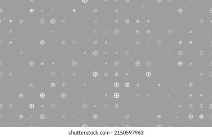 Patrón de fondo sin brillo de símbolos de tierra astrológica blanca uniformemente espaciados de diferentes tamaños y opacidad. Ilustración vectorial sobre fondo gris con estrellas