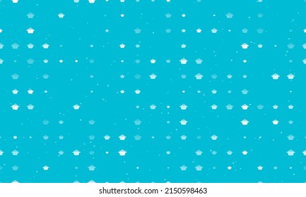 Seamless background pattern of evenly spaced white pot symbols of different sizes and opacity. Vector illustration on cyan background with stars